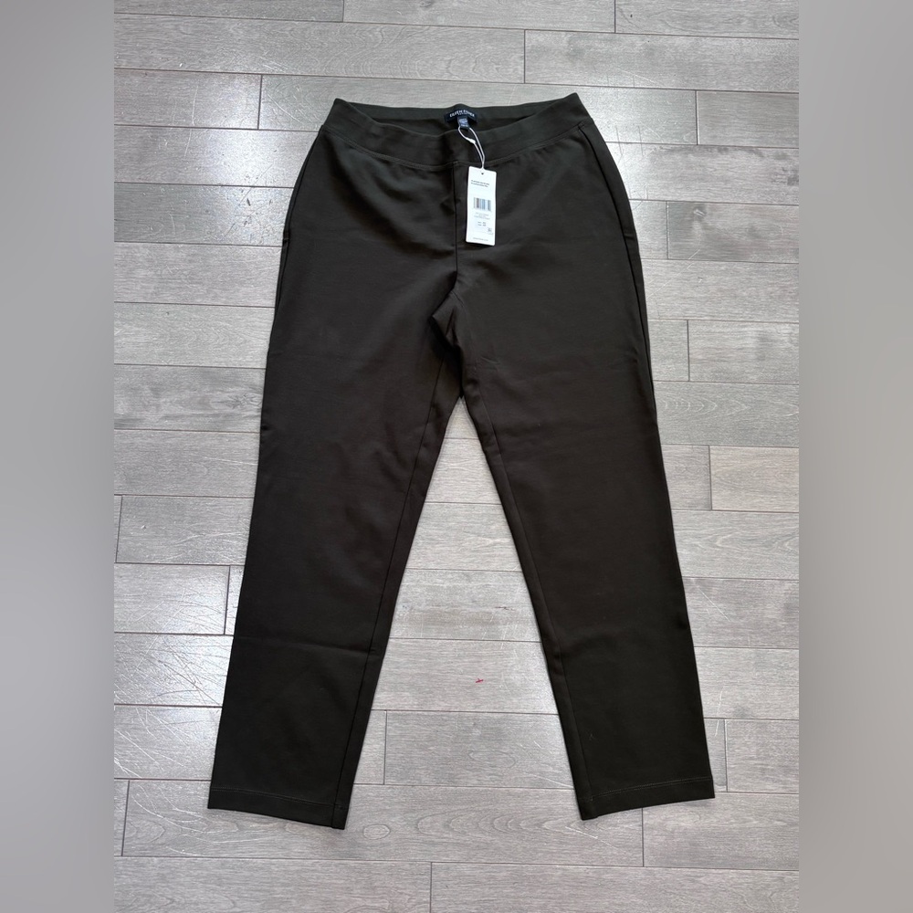 NWT Eileen Fisher Slim Ankle Pant,  Washable Flex Ponte Olive, Size Small Petite